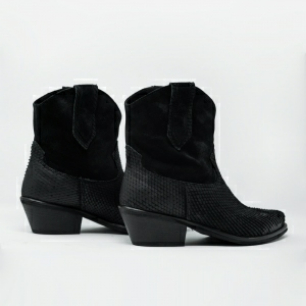 Genuine Suede and Embossed Leather Boots - Picture 4 of 5